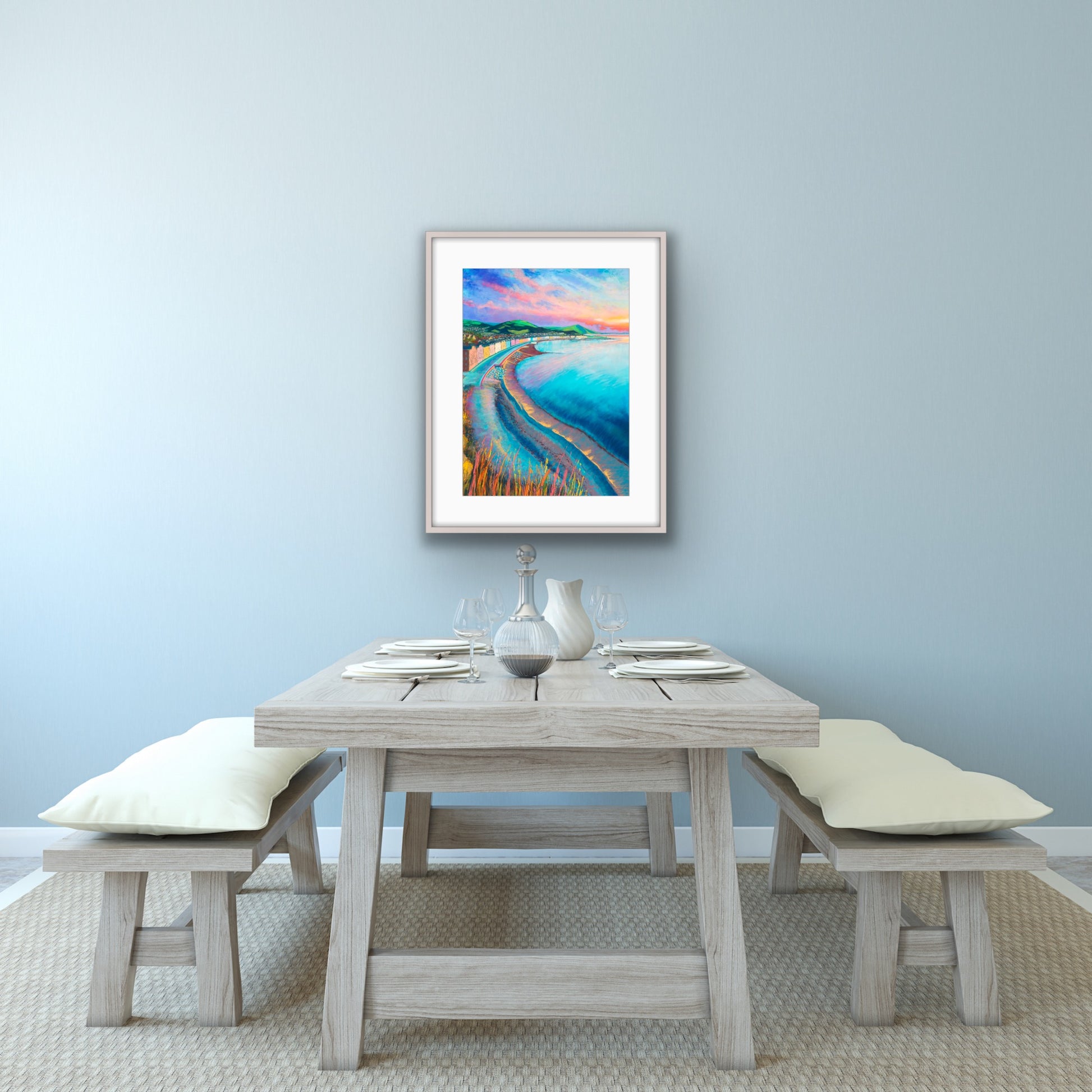 Colourful view from Constitution Hill over Cardigan Bay Aberystwyth prom to Pen Dinas