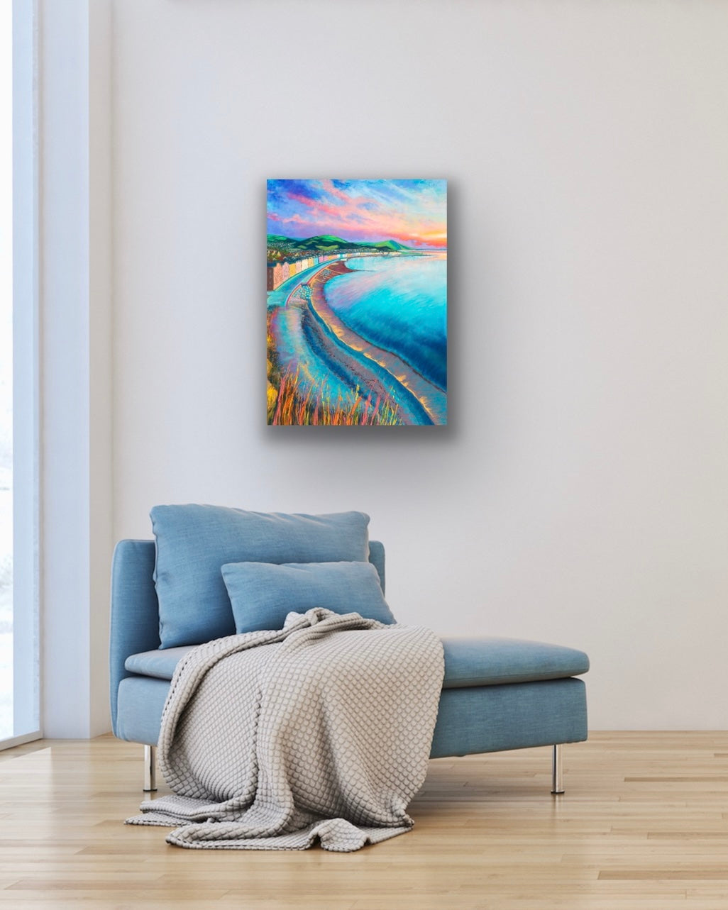 Colourful view from Constitution Hill over Cardigan Bay Aberystwyth prom to Pen Dinas