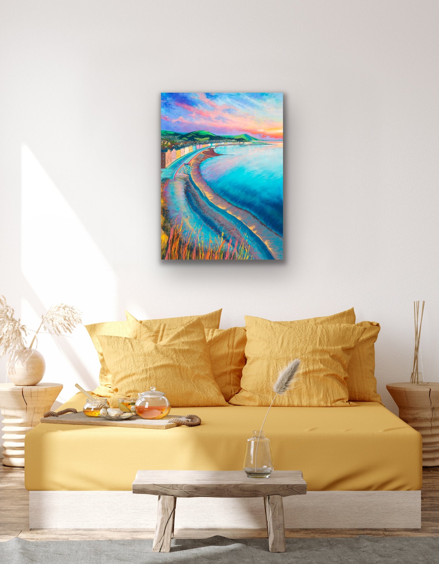 Colourful view from Constitution Hill over Cardigan Bay Aberystwyth prom to Pen Dinas