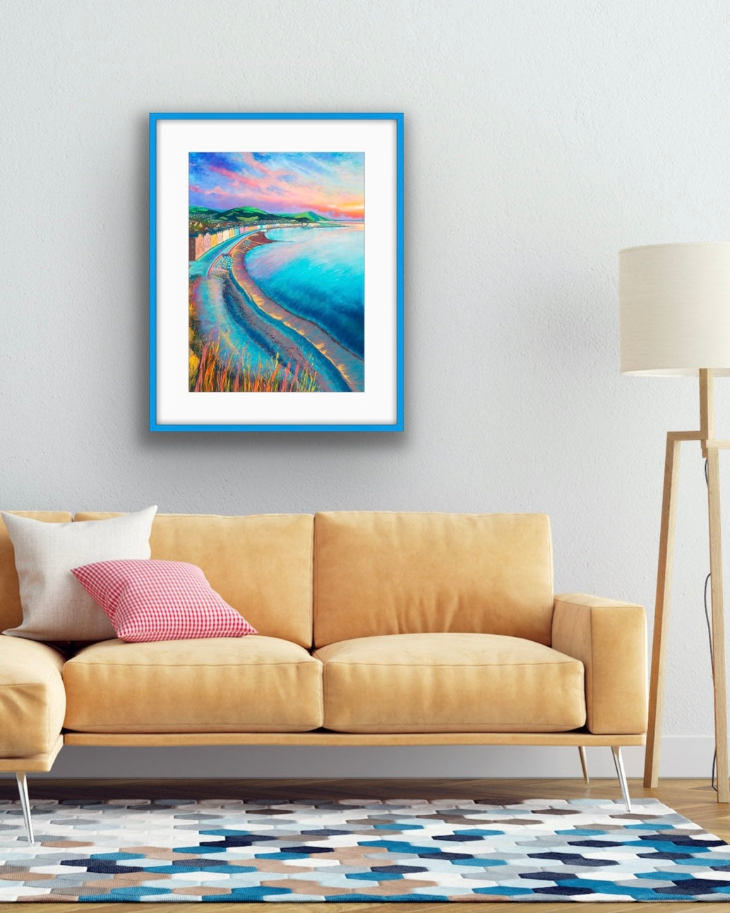 Colourful view from Constitution Hill over Cardigan Bay Aberystwyth prom to Pen Dinas