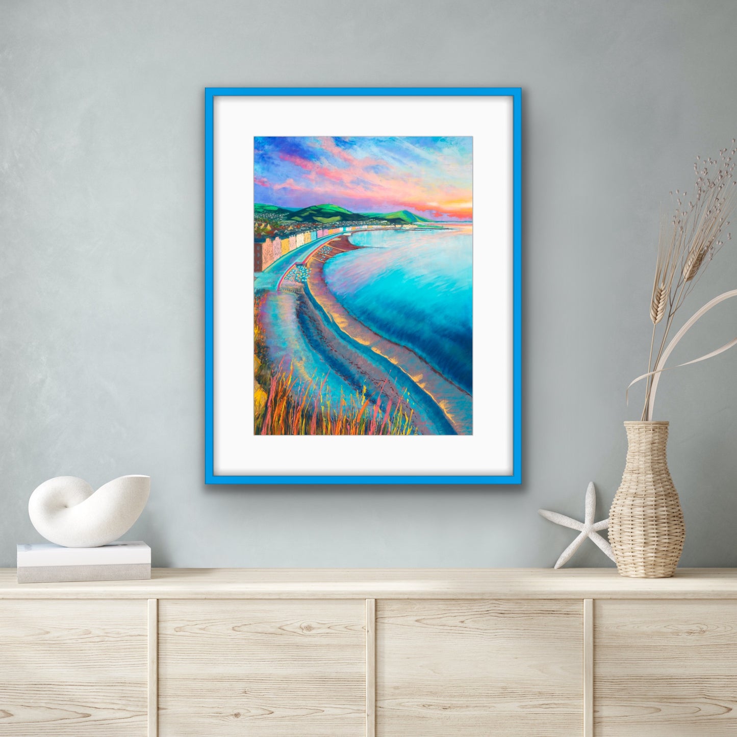 Colourful view from Constitution Hill over Cardigan Bay Aberystwyth prom to Pen Dinas