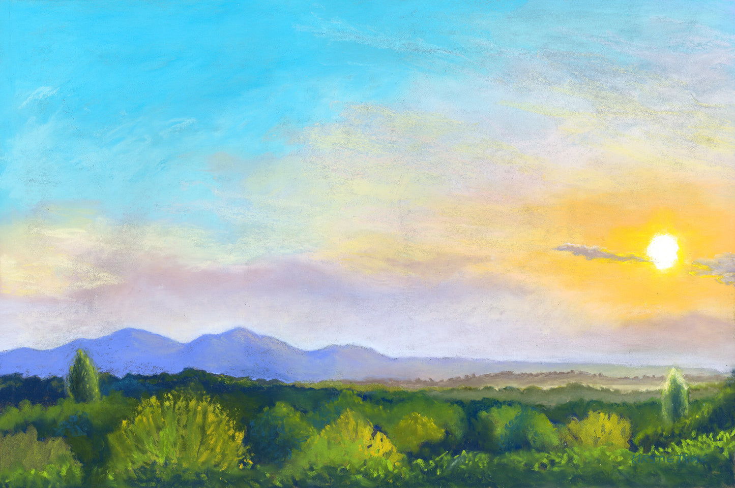 Sunset over the Malverns- Pastel, Fine Art Giclee 10x8" Mini Print