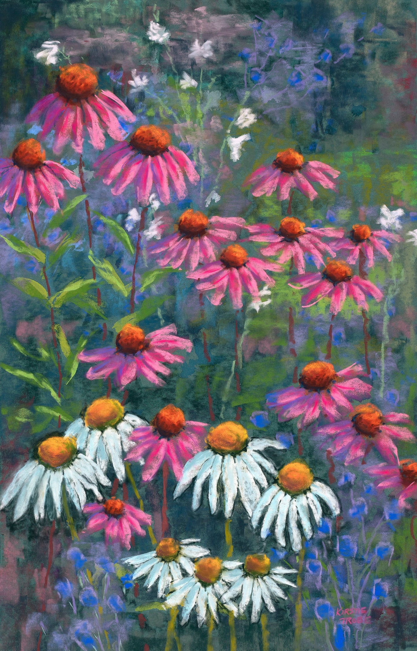 Echinaceas and Daisies - Original Pastel