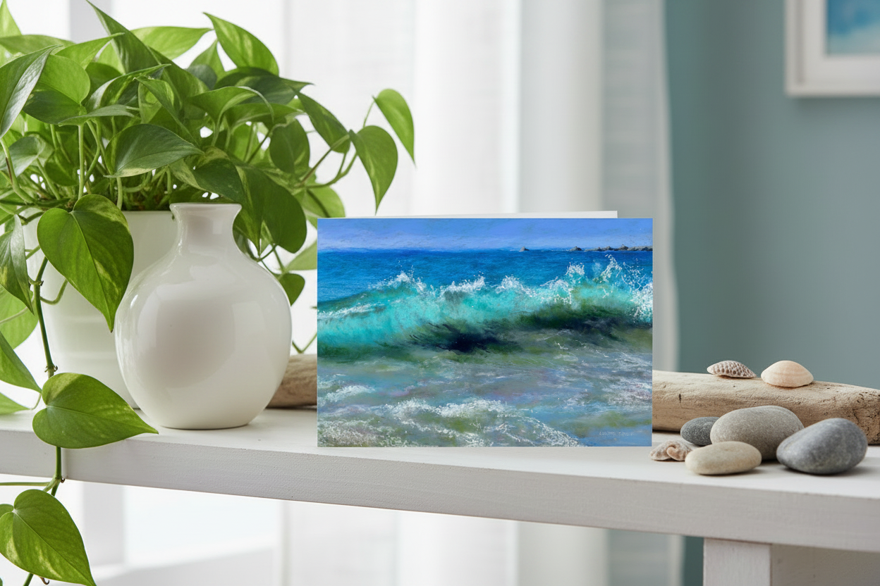 Wave greeting card room with houseplant