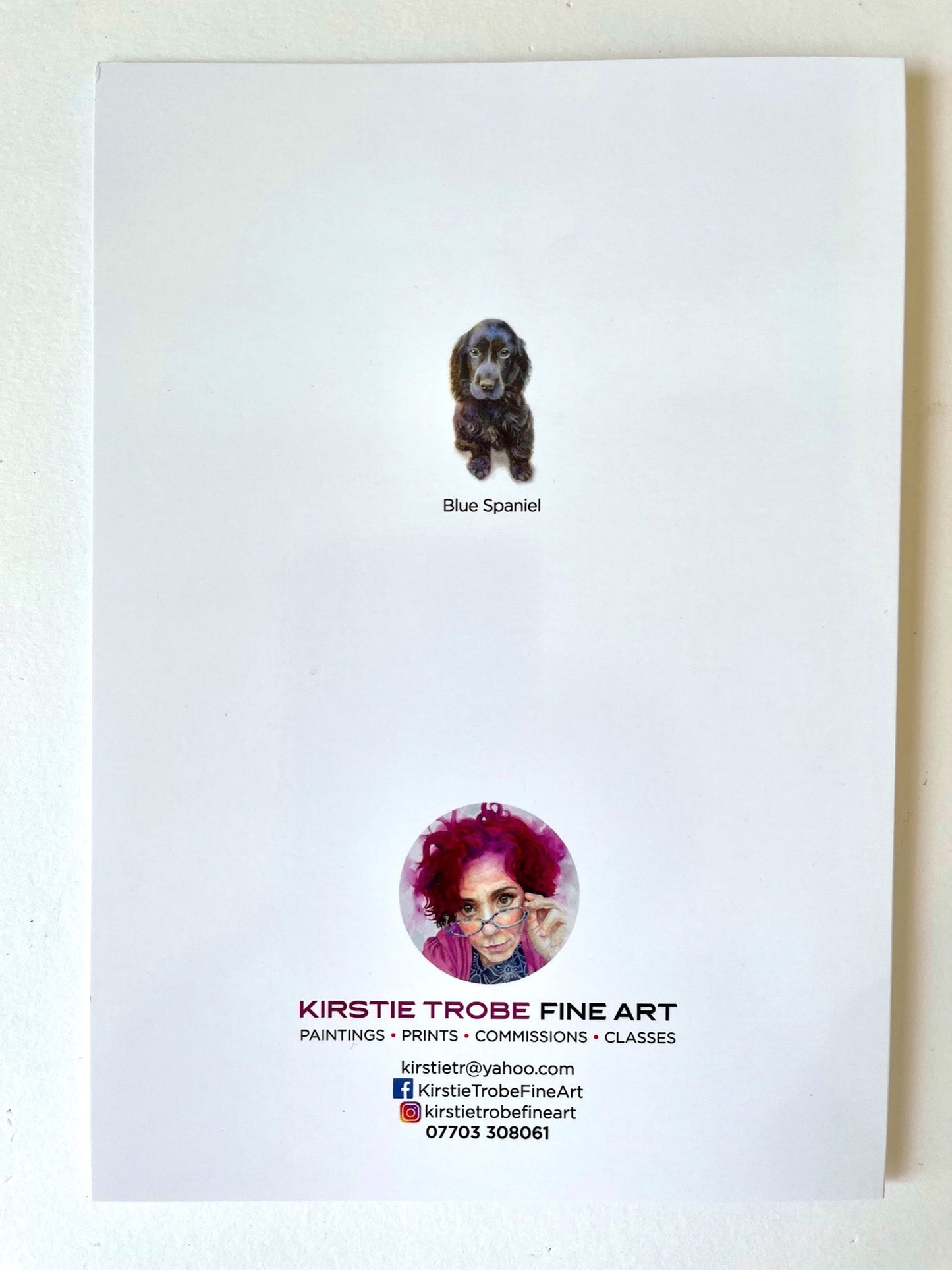 Blue Spaniel, A5 Greeting Card. Blank inside.