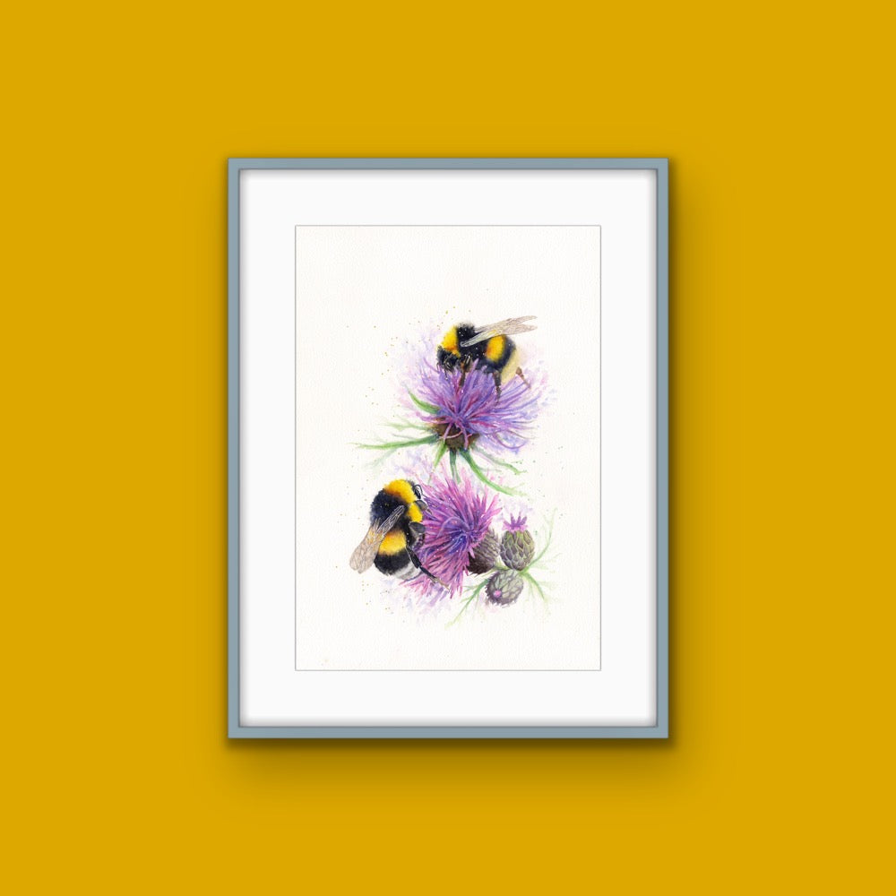 Bees on Thistles, Fine Art Giclee Limited Edition Print