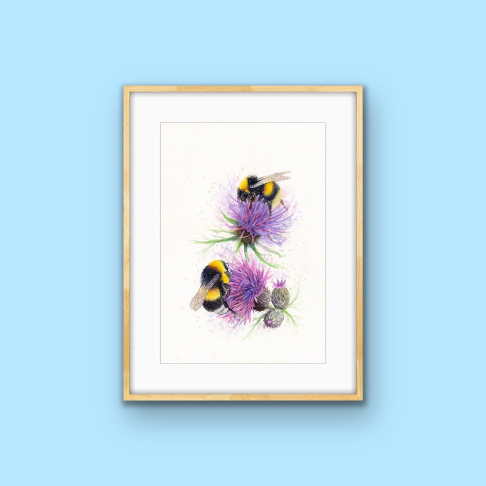 Bees on Thistles, Fine Art Giclee Limited Edition Print
