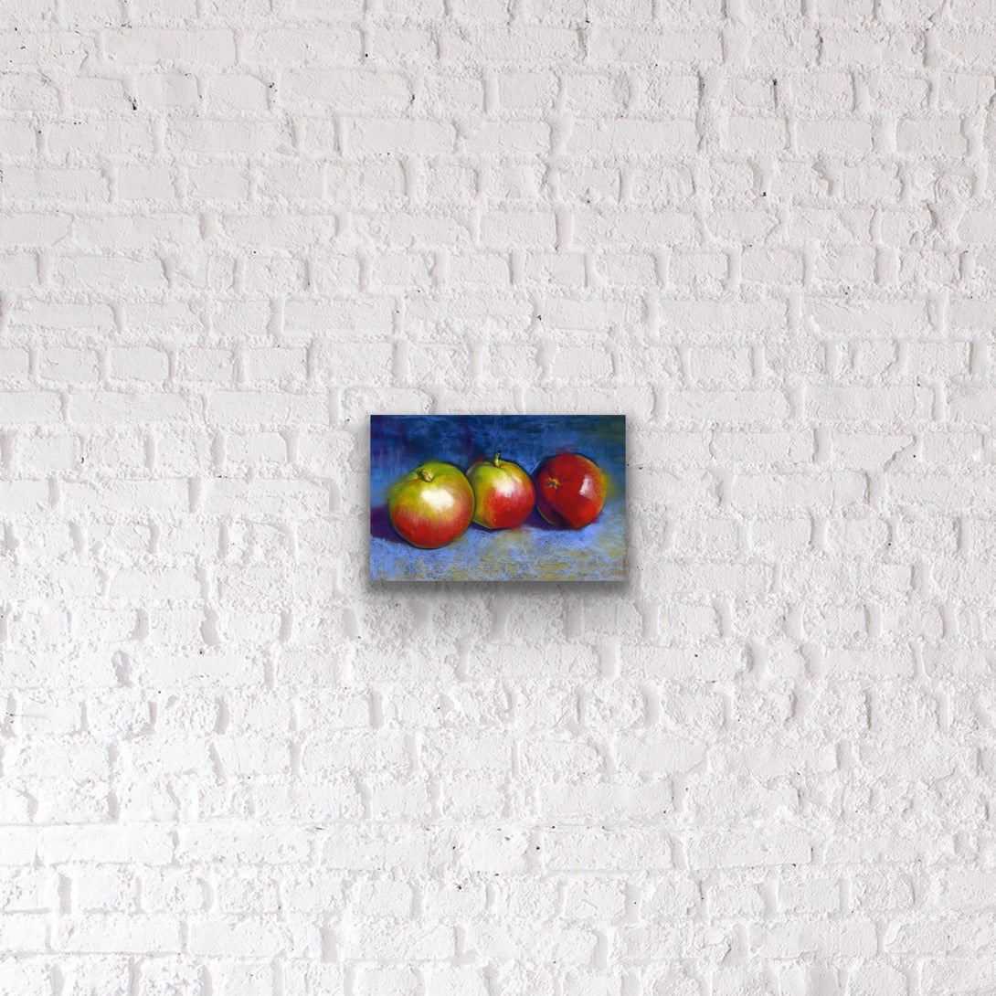Three Apples on Blue, Fine Art Giclee Limited Edition Print
