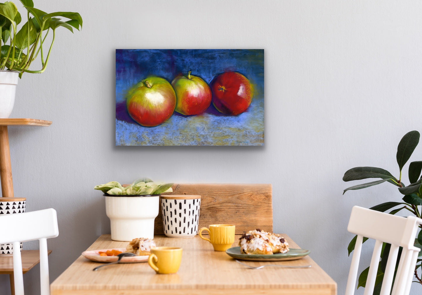 Three Apples on Blue, Fine Art Giclee Limited Edition Print