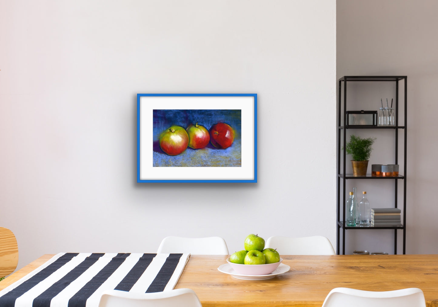 Three Apples on Blue, Fine Art Giclee Limited Edition Print