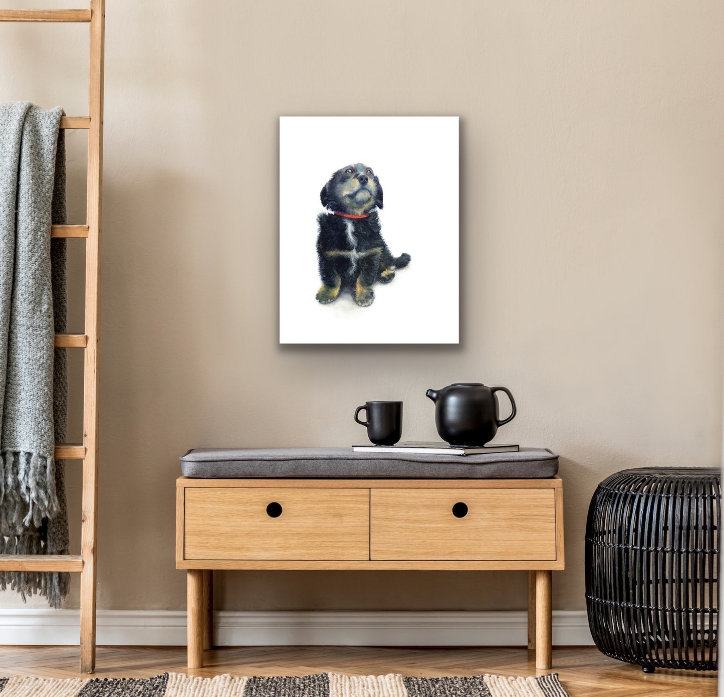 Puppy with Red Collar - Original Watercolour