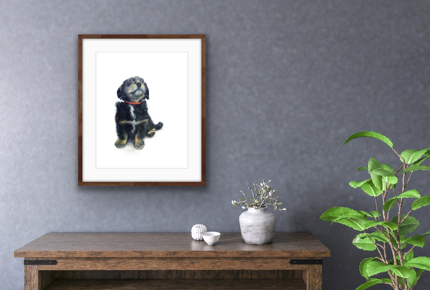 Puppy with Red Collar - Original Watercolour