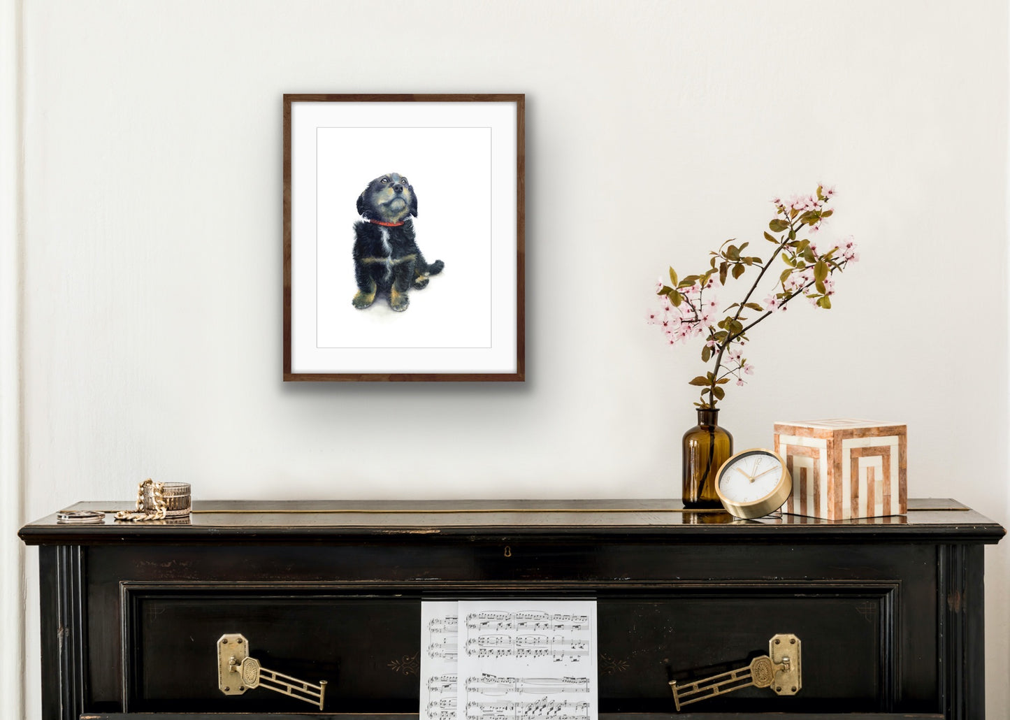 Puppy with Red Collar - Original Watercolour