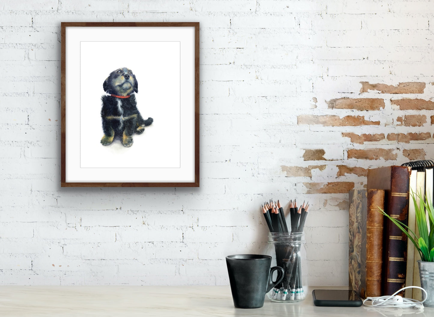 Puppy with Red Collar, Fine Art Giclee Limited Edition Print