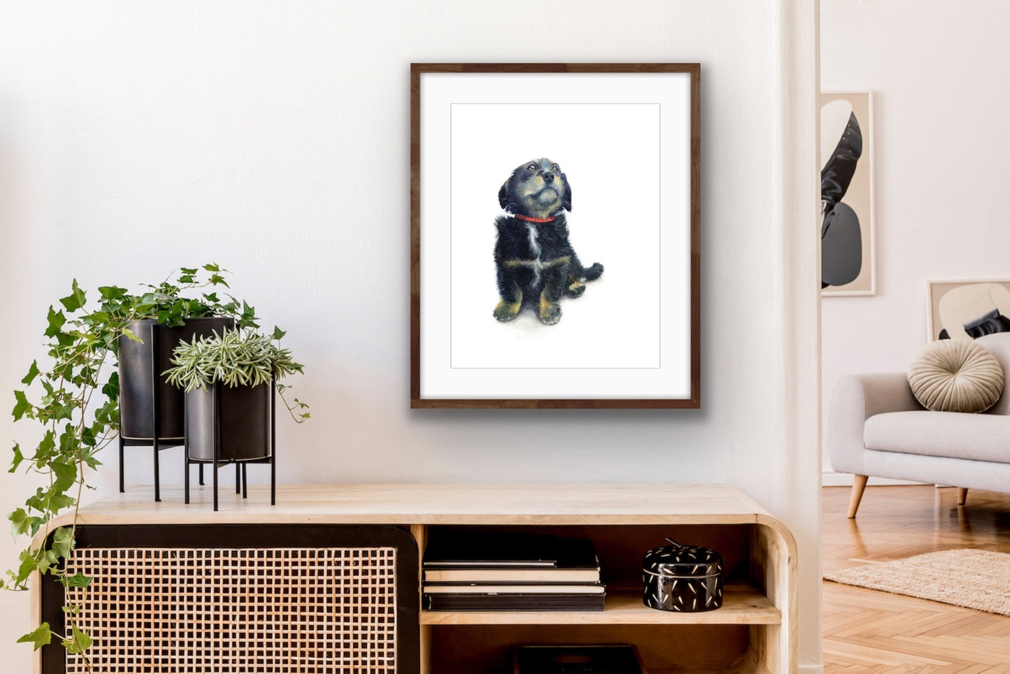 Puppy with Red Collar - Original Watercolour