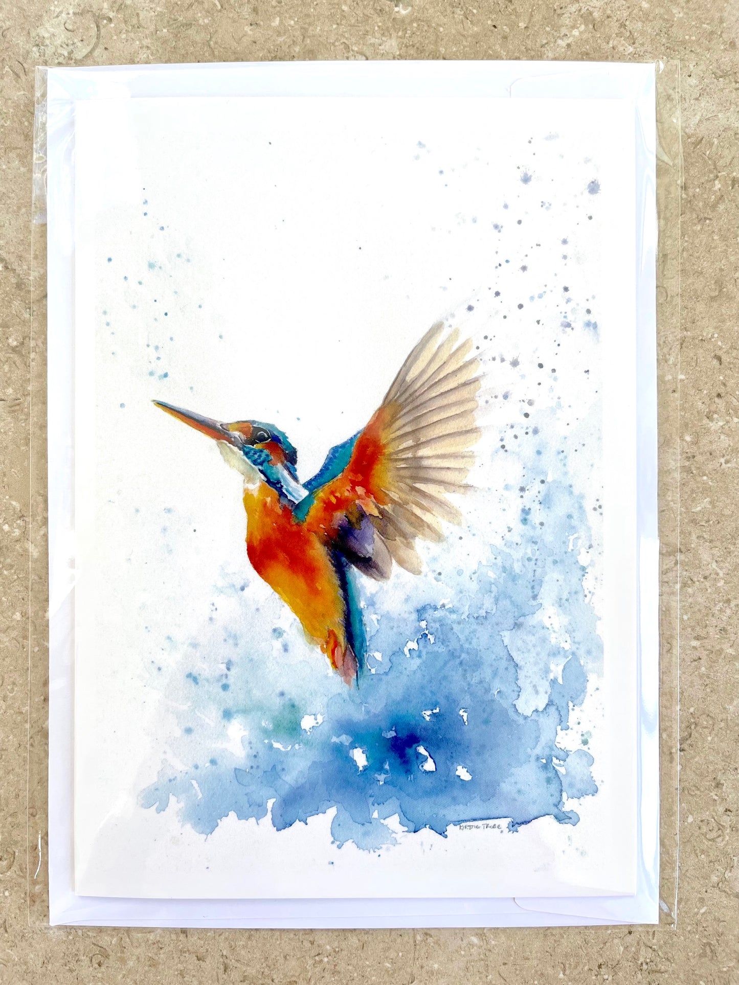 Kingfisher in Flight, A5 Greeting Card. Blank inside.