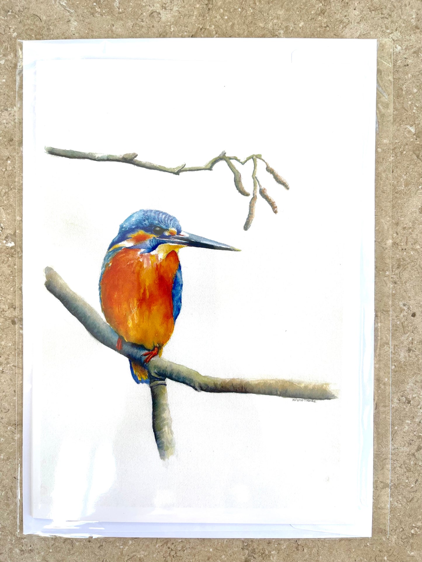 Kingfisher resting, A5 Greeting Card. Blank inside.