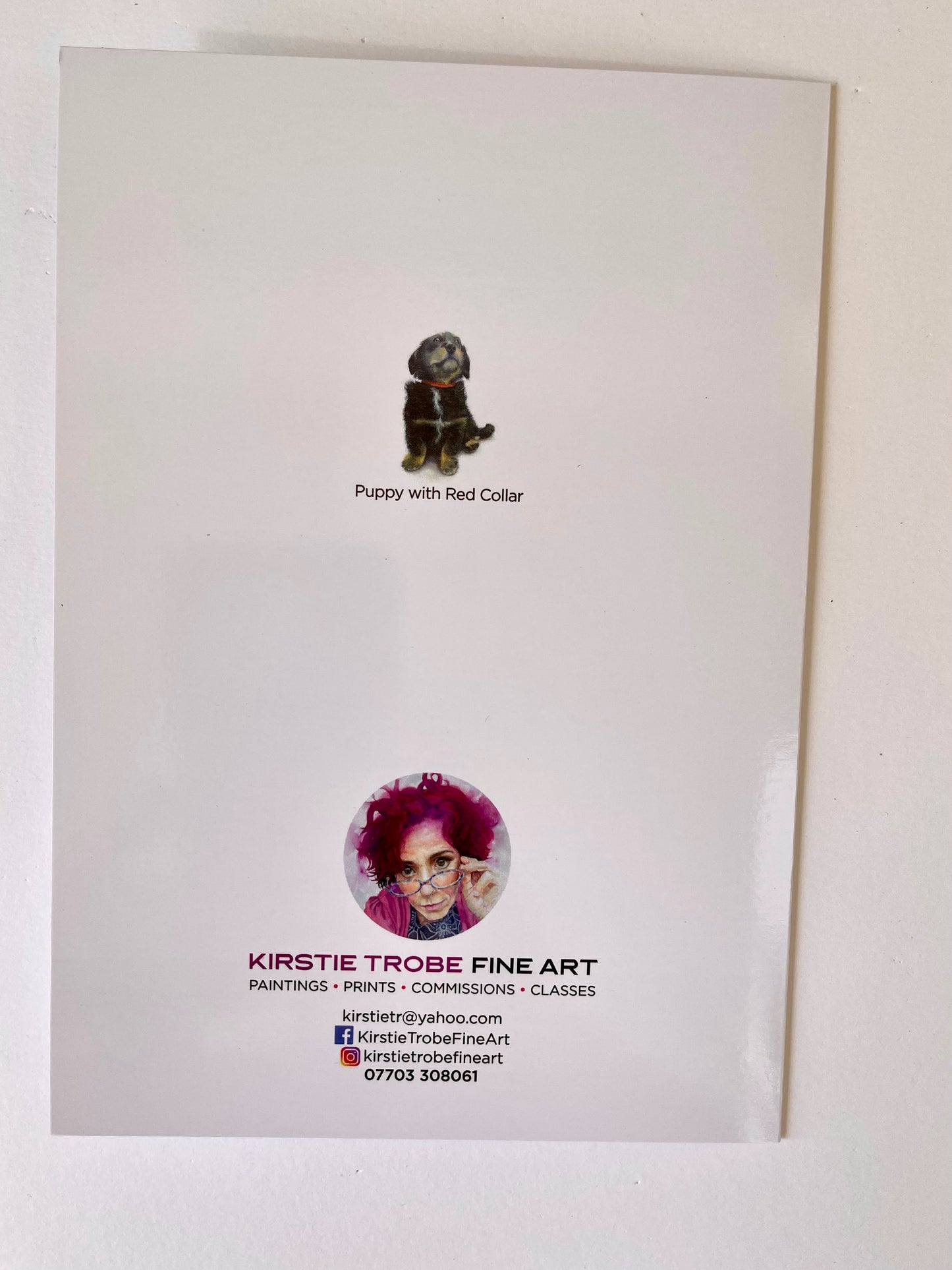 Puppy with Red Collar, A5 Greeting Card. Blank inside.