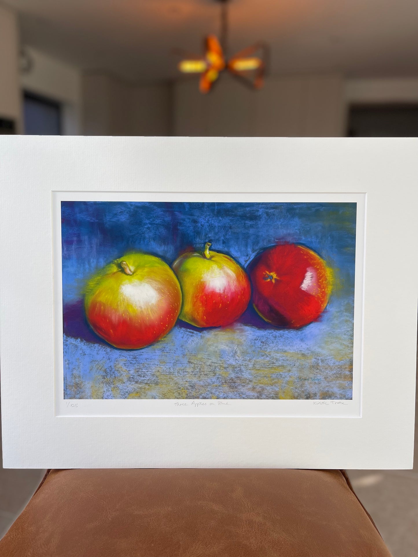 Three Apples on Blue, Fine Art Giclee Limited Edition Print