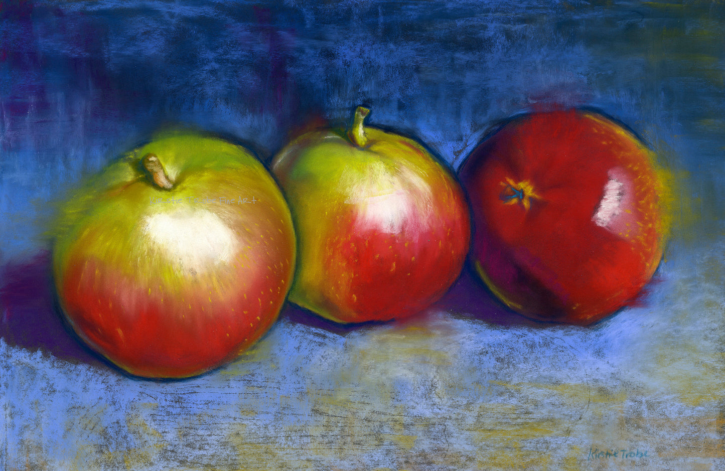 Three Apples on Blue, Fine Art Giclee 10x8" Mini Print