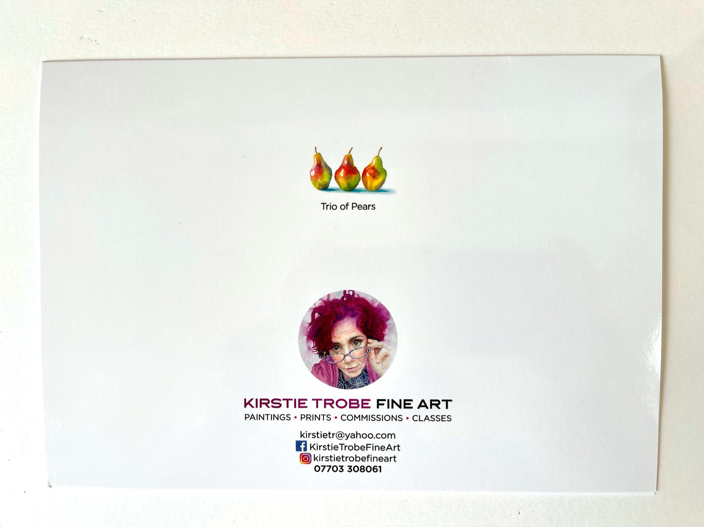 Trio of Pears, A5 Greeting Card. Blank inside.