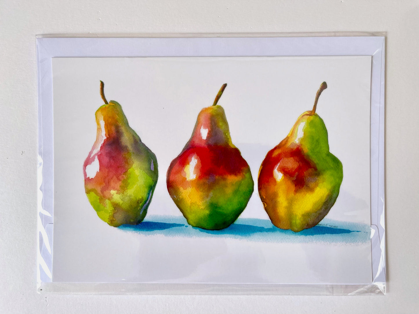 Trio of Pears, A5 Greeting Card. Blank inside.