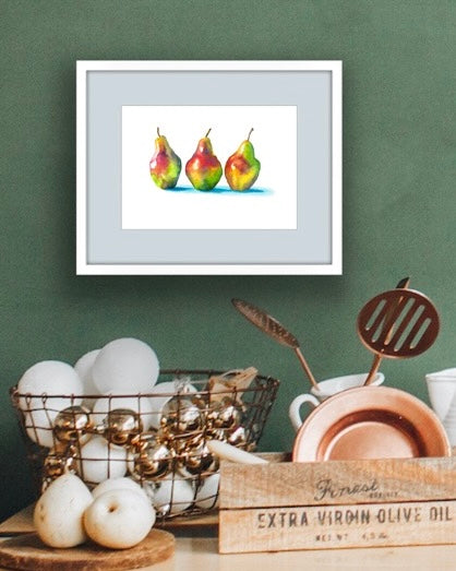 Trio of Pears, Fine Art Giclee 10x8" Mini Print