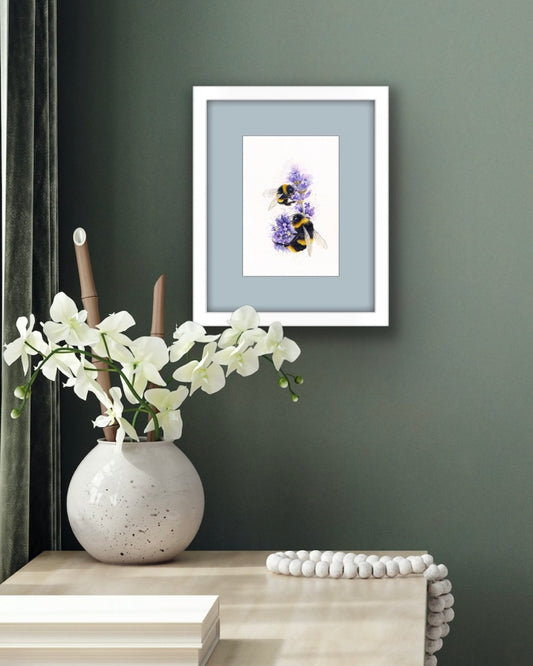 Bees on Lavender, Fine Art Giclee 10x8" Mini Print