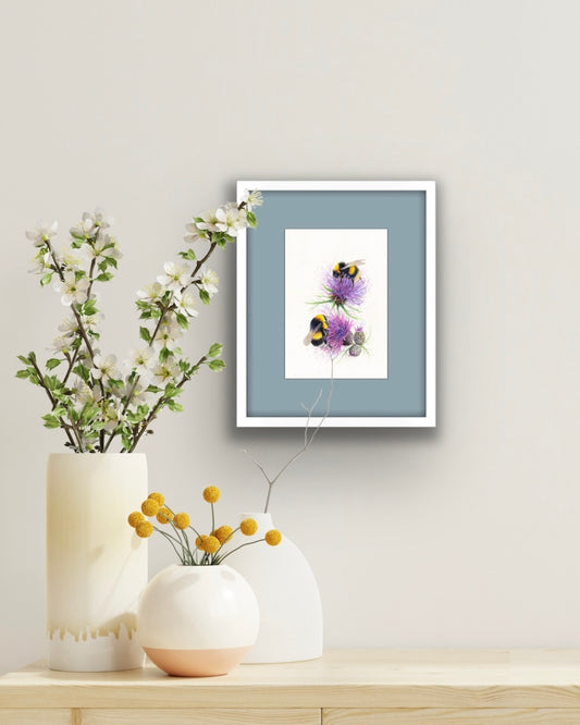 Bees on Thistles, Fine Art Giclee 10x8" Mini Print