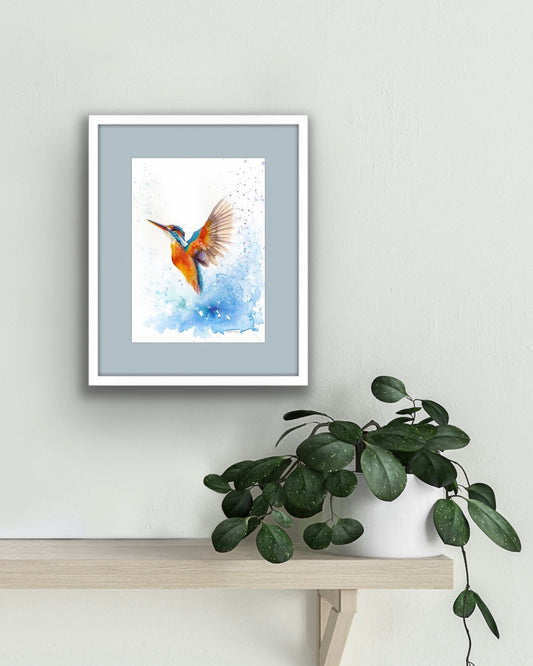 Kingfisher in Flight, Fine Art Giclee 10x8" Mini Print