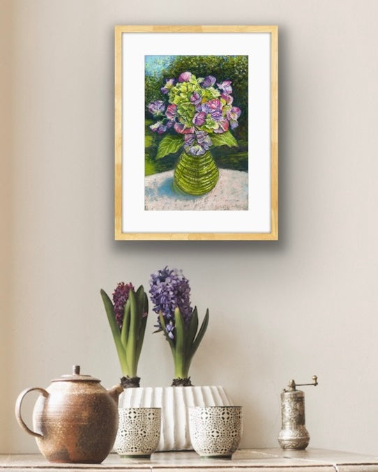 Sweet Peas and Hydrangeas, Fine Art Giclee 10x8" Mini Print