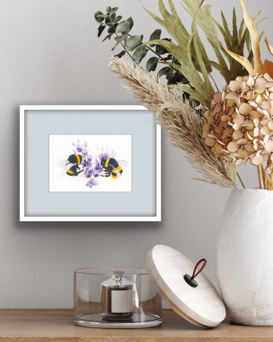 Bees with Lavender, Fine Art Giclee 10x8" Mini Print