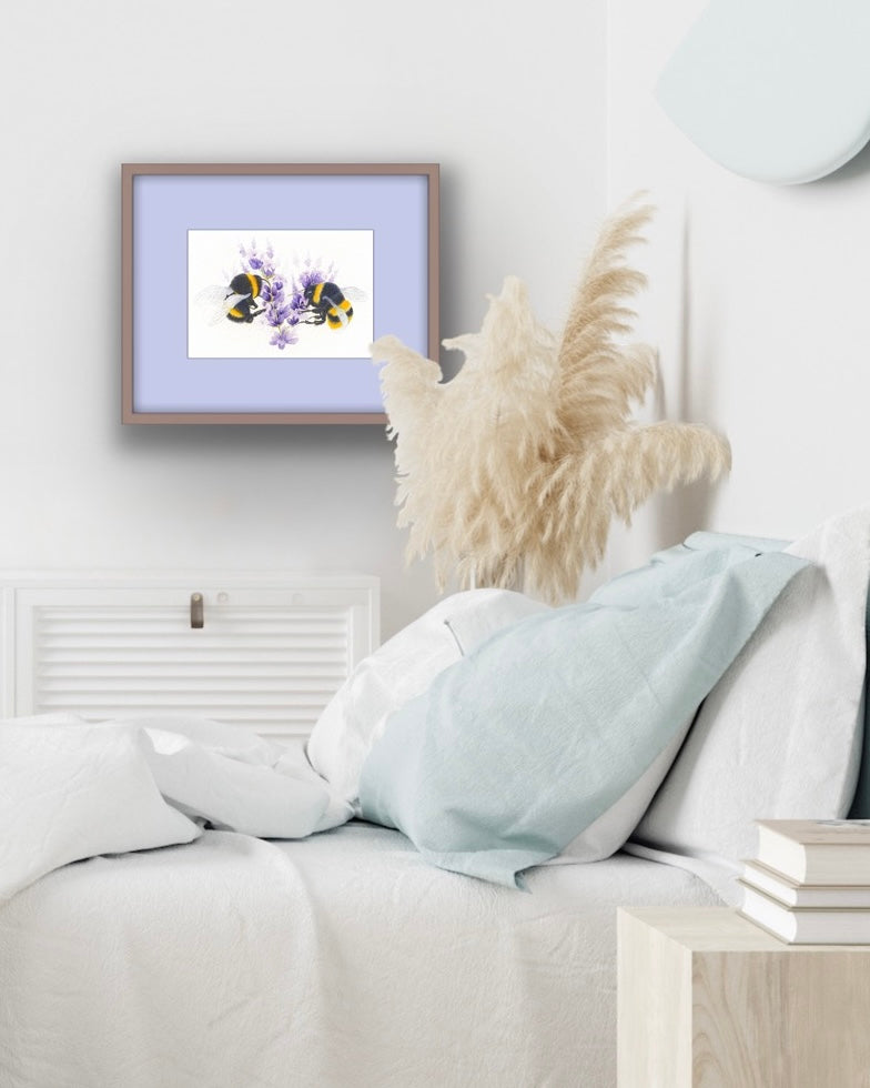 Bees with Lavender, Fine Art Giclee Limited Edition Print