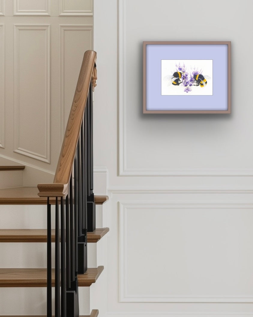 Bees with Lavender, Fine Art Giclee Limited Edition Print