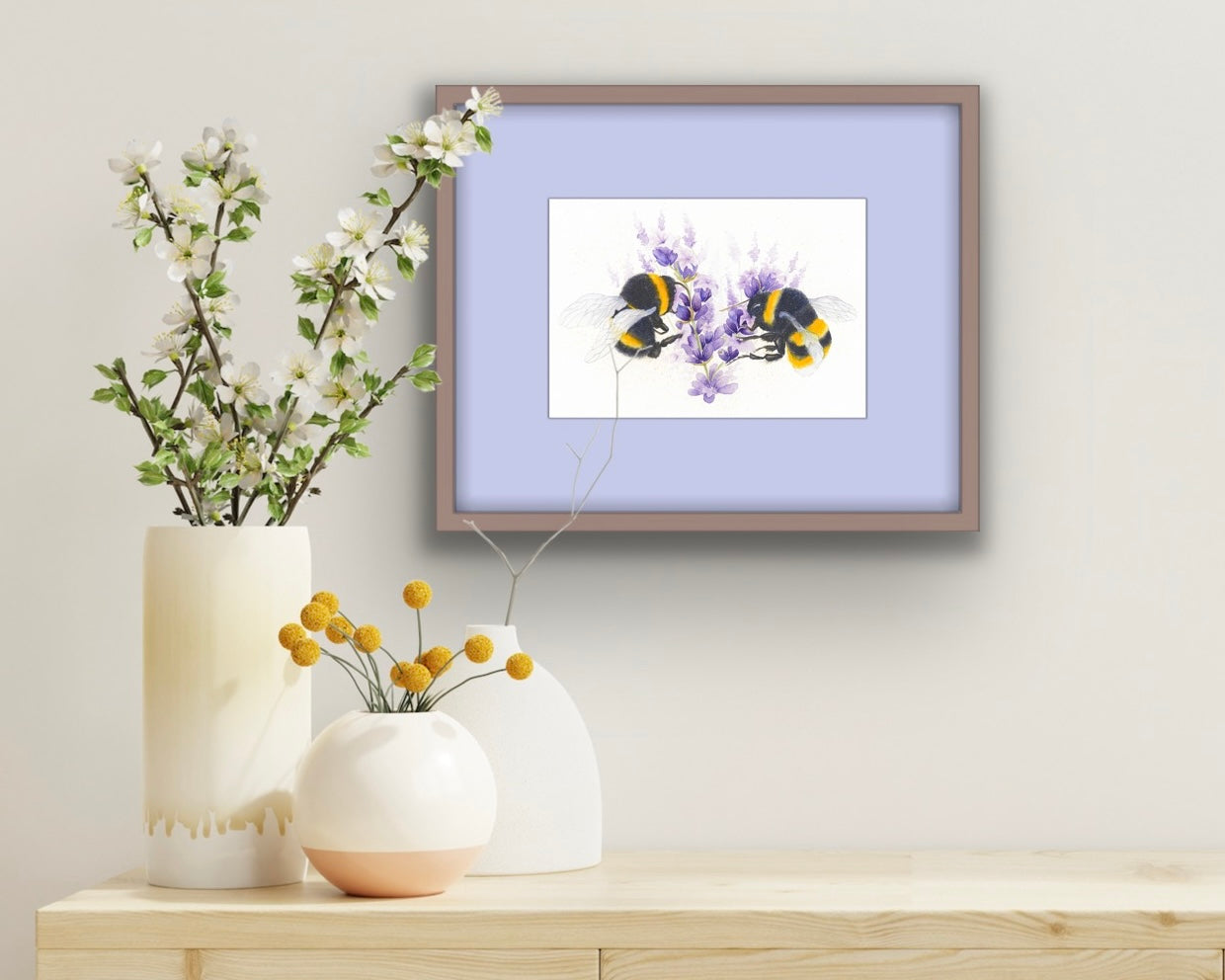 Bees with Lavender, Fine Art Giclee Limited Edition Print