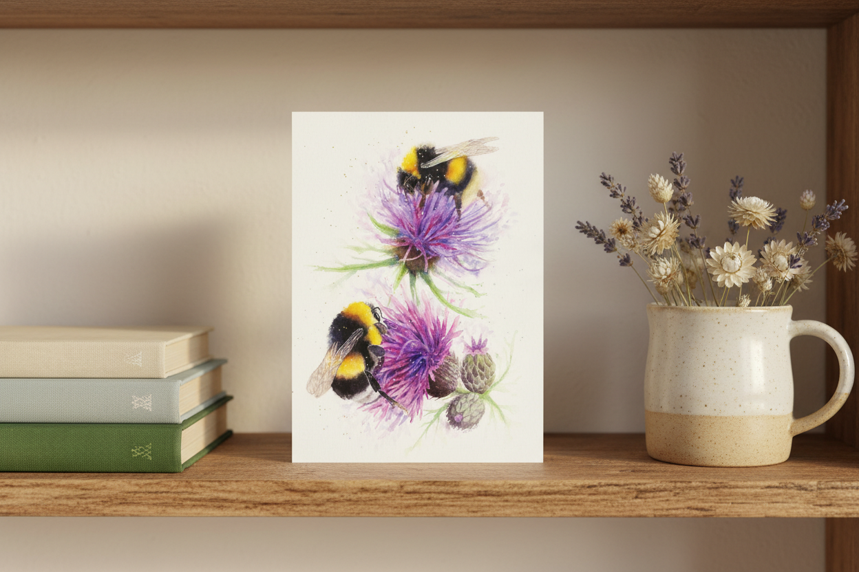 Bees on Thistles greeting card lifestyle