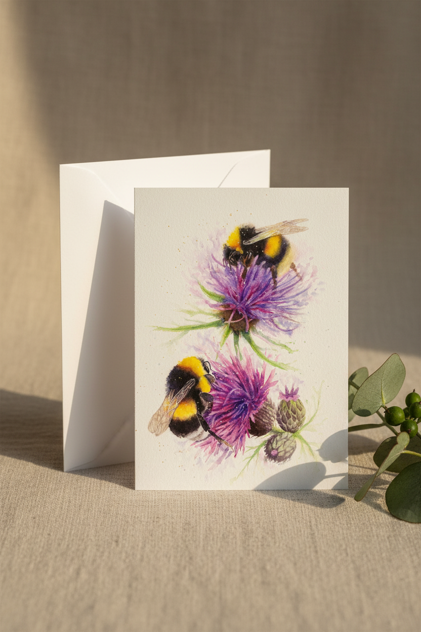 Bees on Thistles greeting card lifestyle