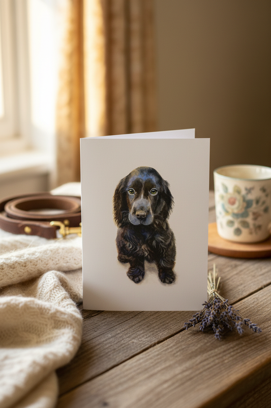 Blue Spaniel greeting card lifestyle