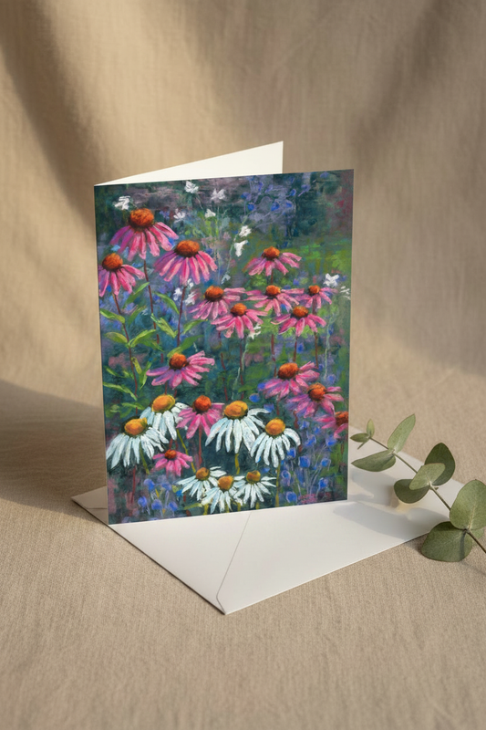 Echinaceas and Daisies - Plain Linen