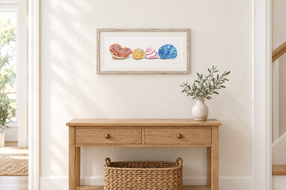 Four Seashells in a bright hallway