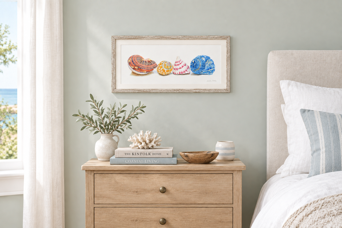 Four Seashells in a coastal bedroom