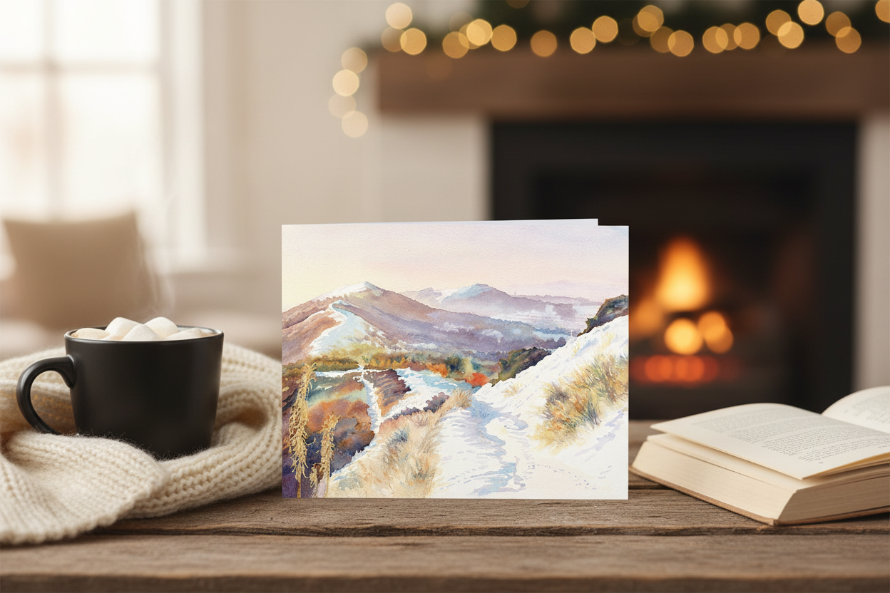 Snowfall on the Malverns - Full Front Card with Left Fold