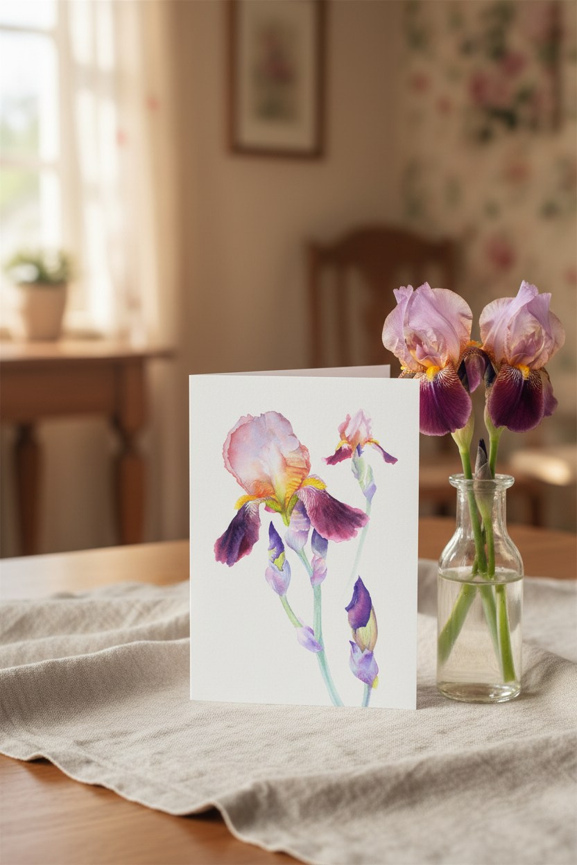 Wine and Roses Iris Card in Setting