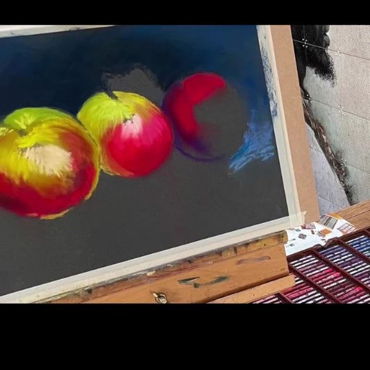 Three Apples on Blue - Original Pastel