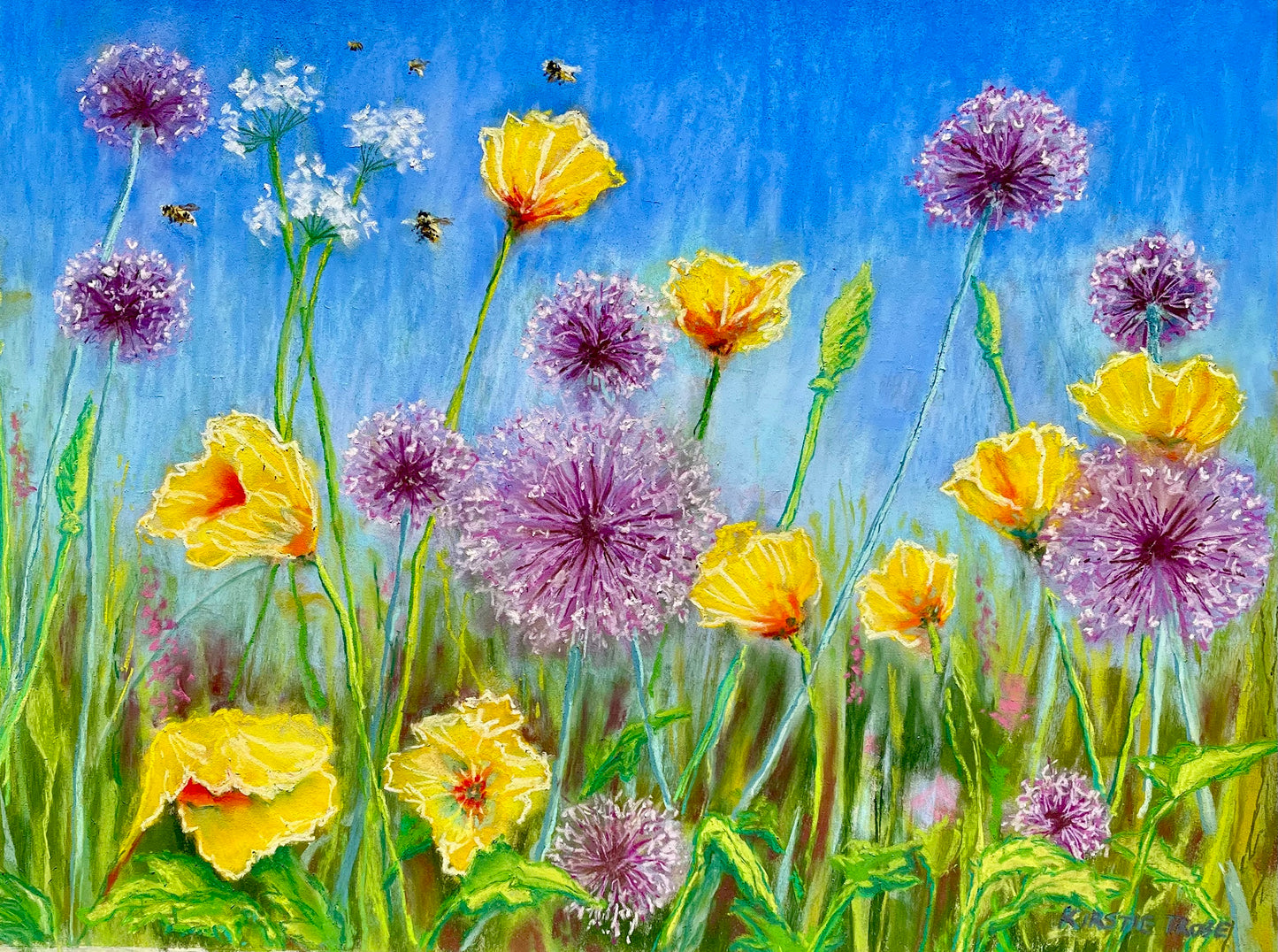 Alliums and Poppies - Pastel SOLD