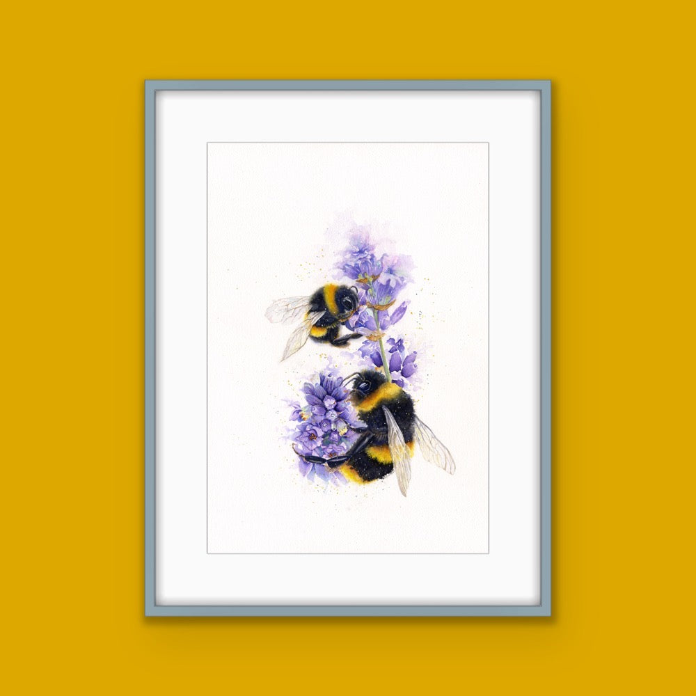 Bees on Lavender, Fine Art Giclee Limited Edition Print