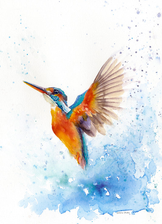 Kingfisher in Flight - Original Watercolour SOLD