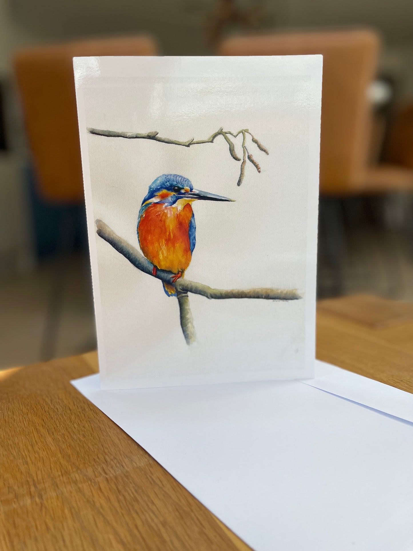 Kingfisher resting, A5 Greeting Card. Blank inside.
