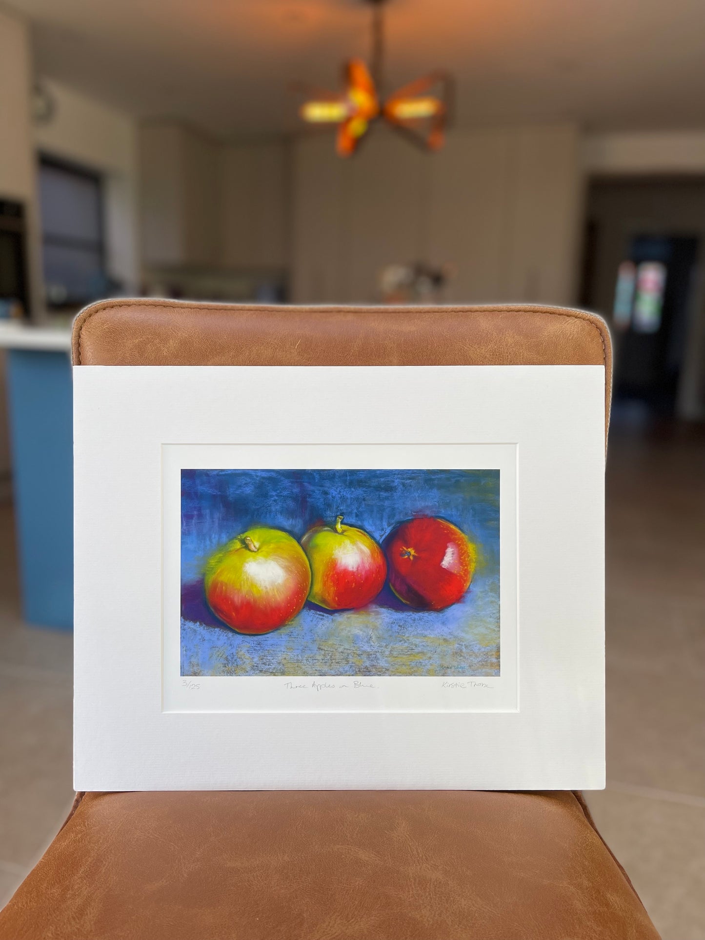 Three Apples on Blue, Fine Art Giclee Limited Edition Print